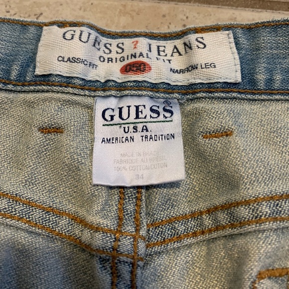 VINTAGE GUESS JEANS 050 Classic Fit Narrow Leg W34 Light Wash High Rise 90s - Picture 7 of 7